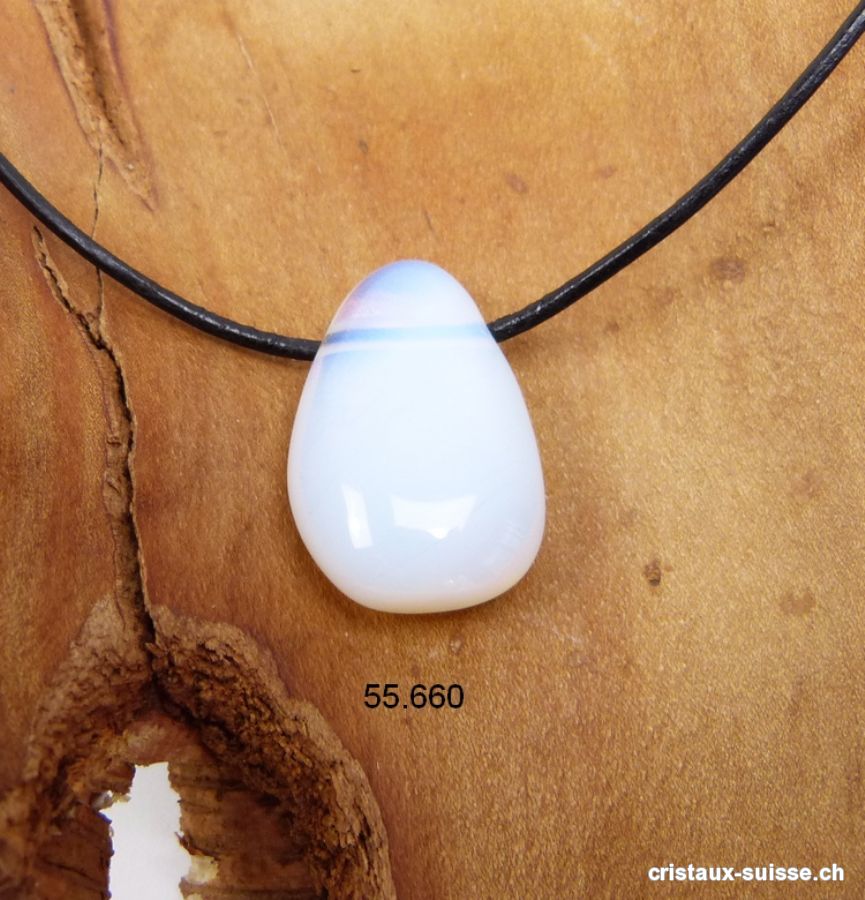 Opalite - Opaline 3 cm percée avec cordon cuir à nouer. OFFRE SPECIALE