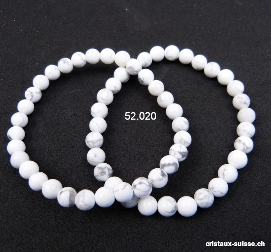 Bracelet Magnésite - Howlite blanche 6-6,5 mm / 18,5-19 cm. Taille ML