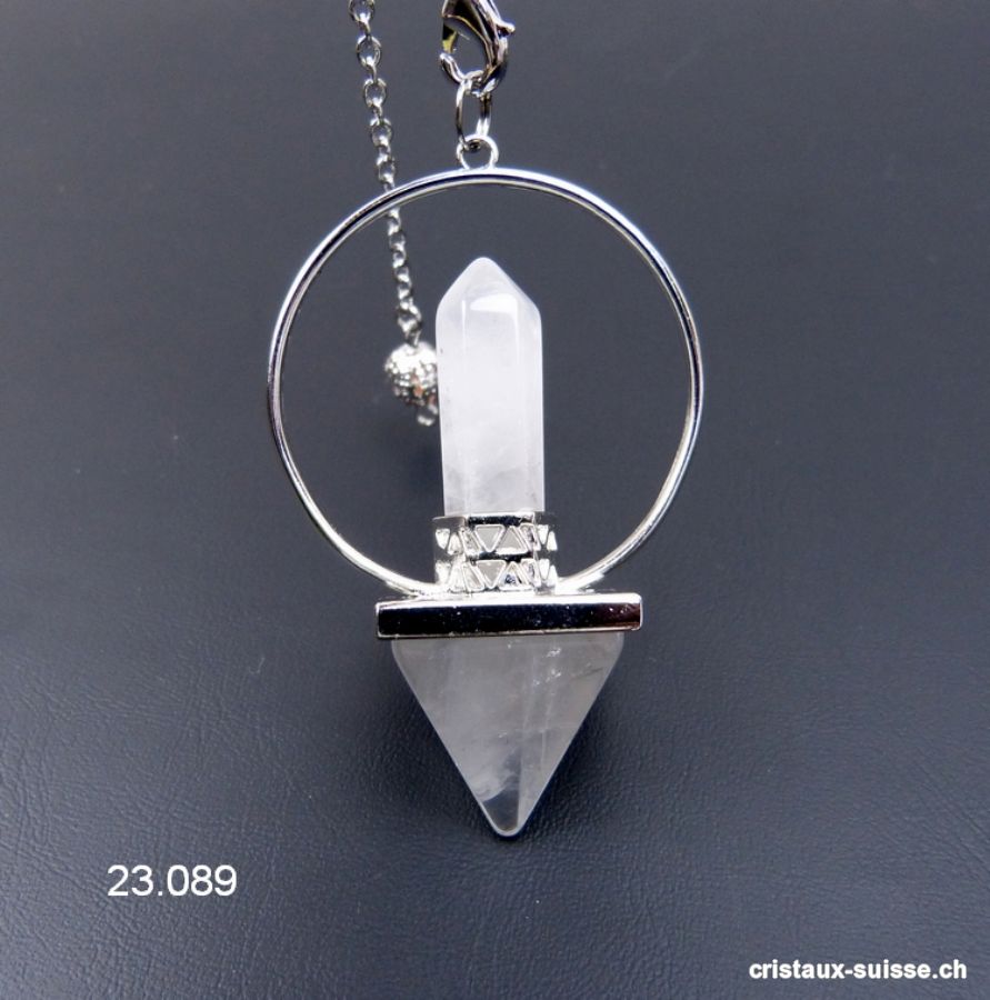 Pendule Cristal de Roche pyramide. Hauteur avec le cercle métallique 6 cm