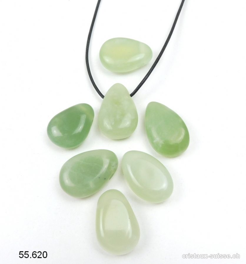 Jade Serpentine claire  2,6 - 3 cm percée avec cordon en cuir à nouer