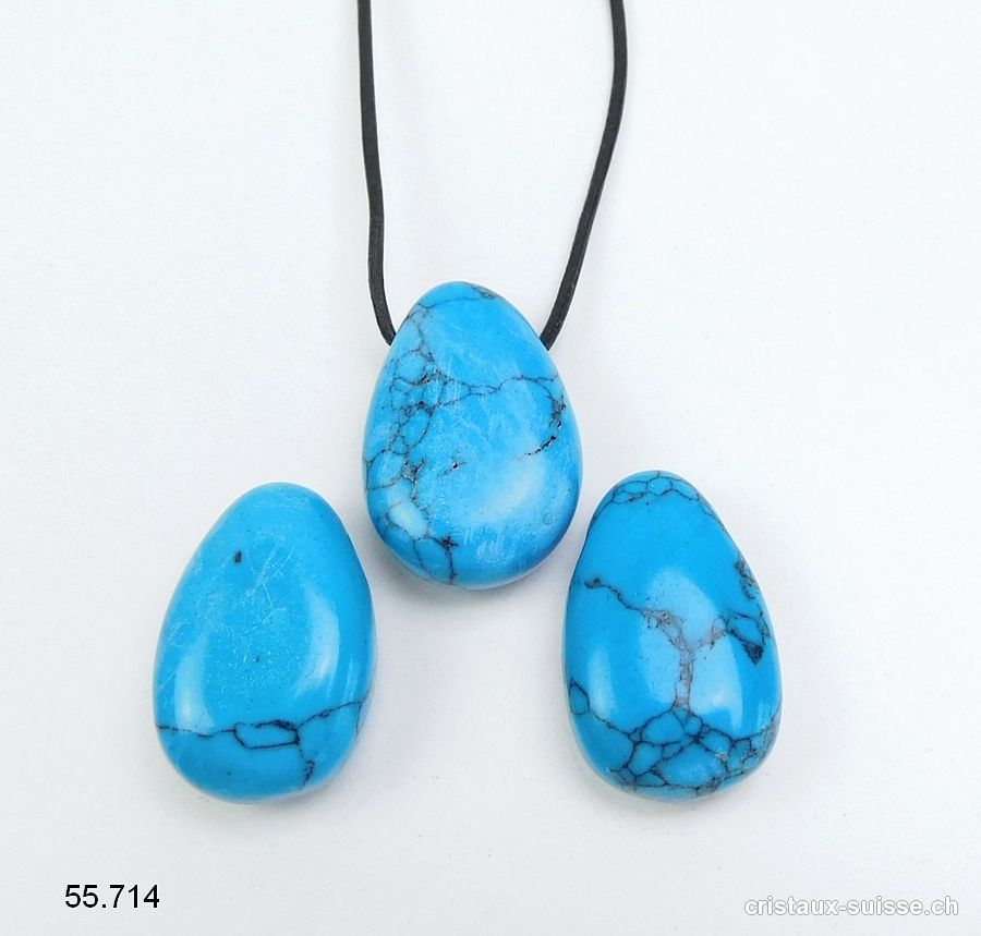 Turquénite  - Howlite bleue percée 3 cm avec cordon cuir à nouer. OFFRE SPECIALE