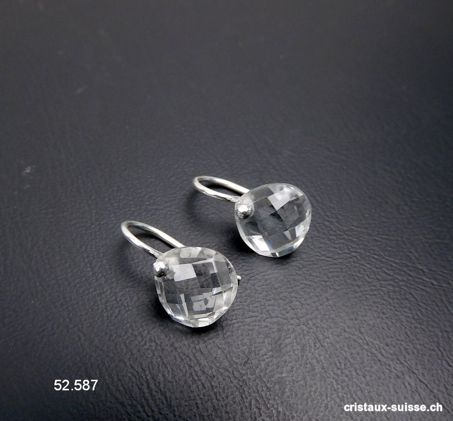 Boucles d'oreilles Cristal de Roche facettée en argent 925. Qual. A