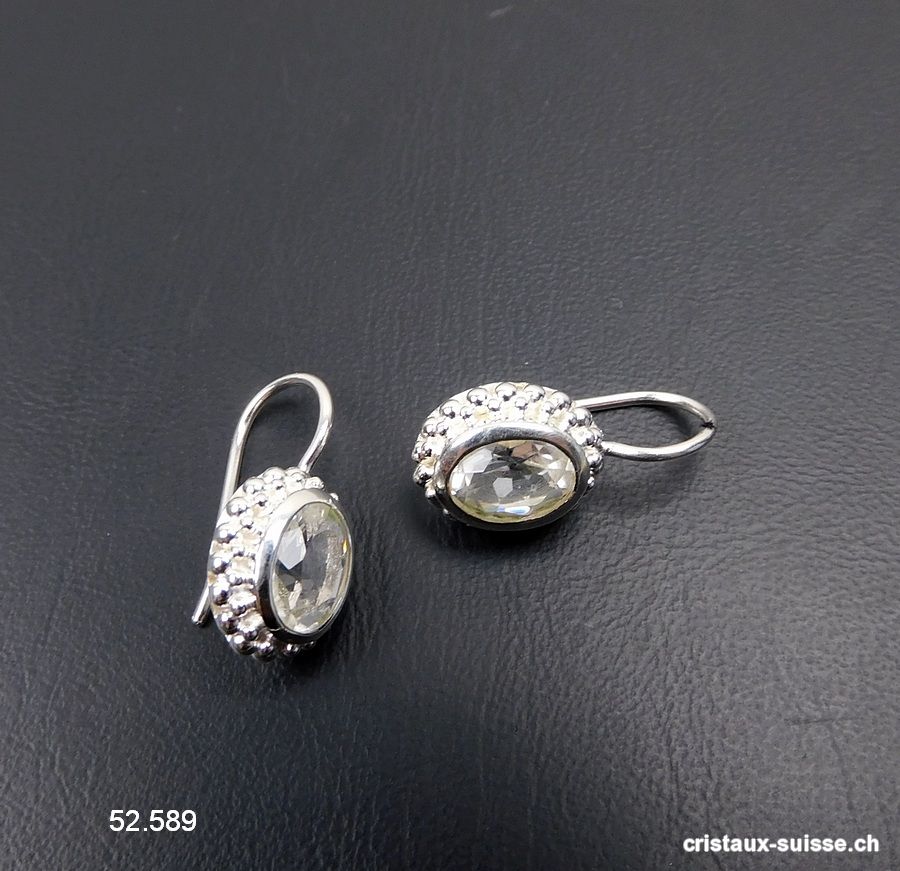 Boucles d'oreilles Cristal de Roche facetté en argent 925. Qual. A