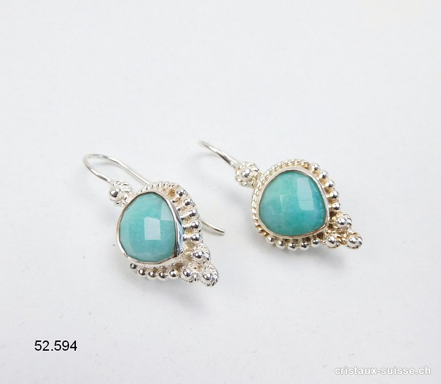 Boucles d'oreilles Amazonite facettée en argent 925. Qual. A