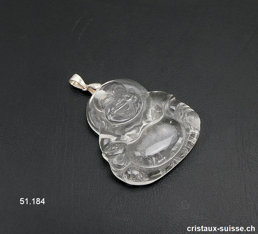 Pendentif Cristal de Roche Bouddha avec boucle argent 925. Qual. A