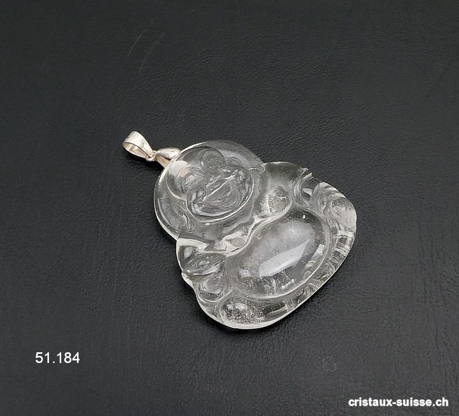 Pendentif Cristal de Roche Bouddha avec boucle argent 925. Qual. A