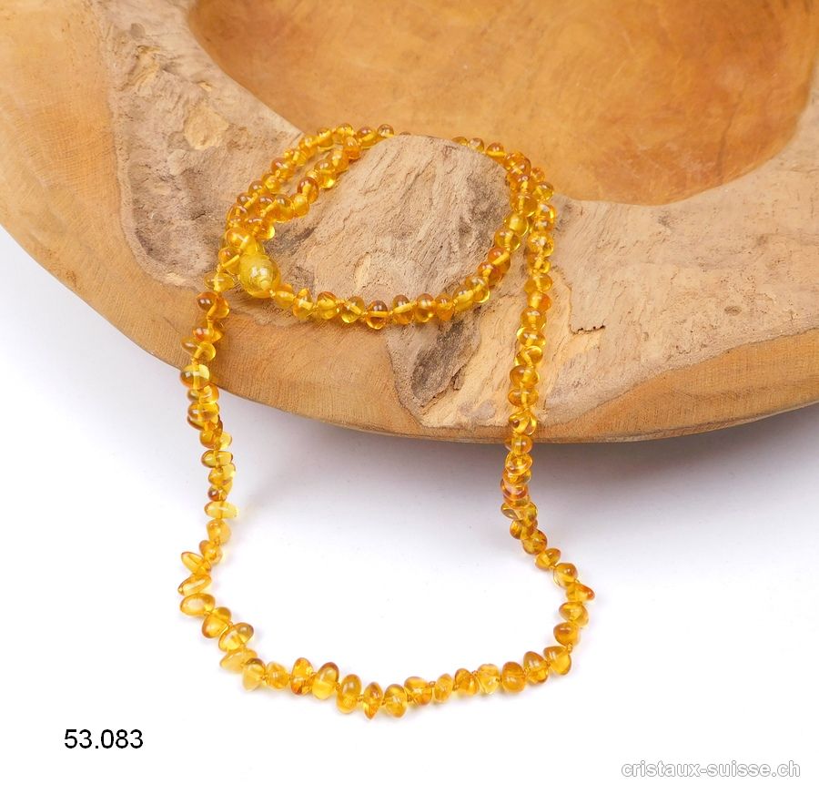 Collier Ambre miel noué, forme libre 5-8 mm, 45 cm