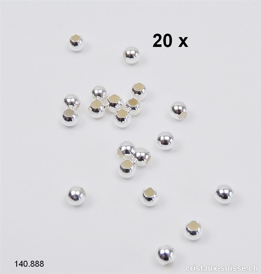 20 x Perles d'Argent 925, 3 mm / trou 1 mm