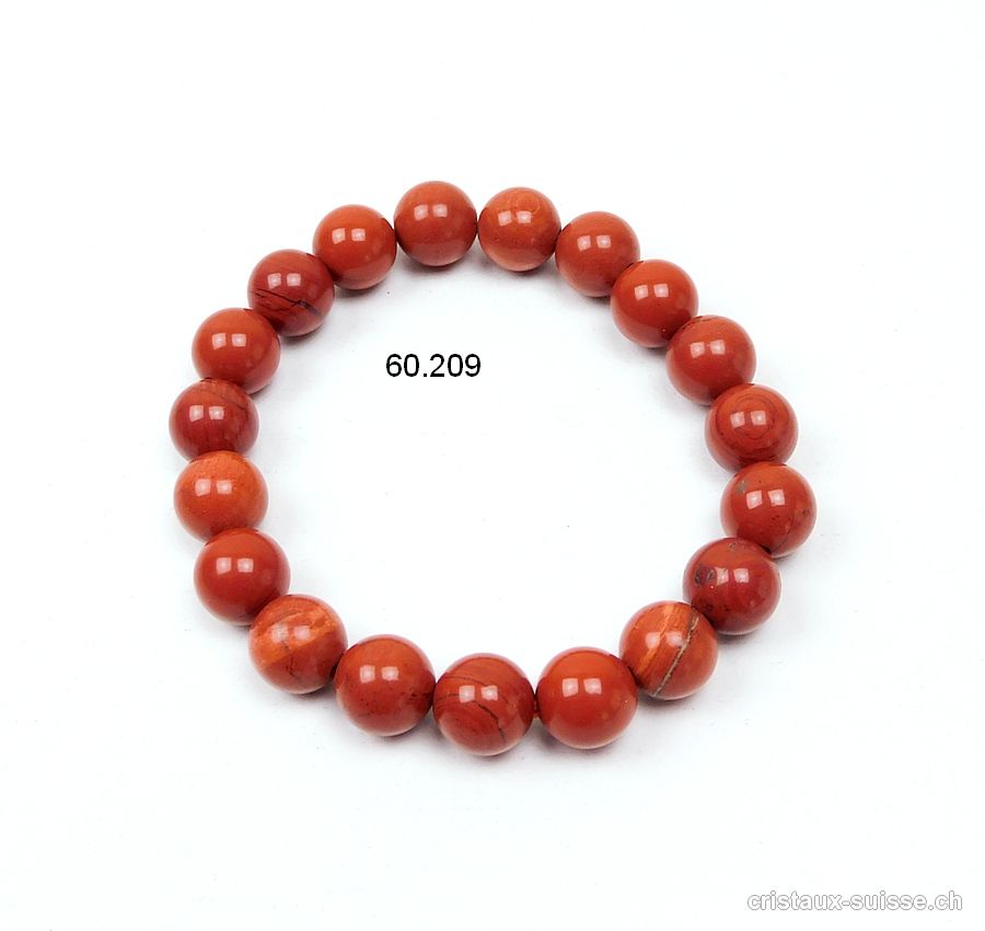 Bracelet Jaspe rouge brique 10 mm, élastique 19 cm. Taille M-L