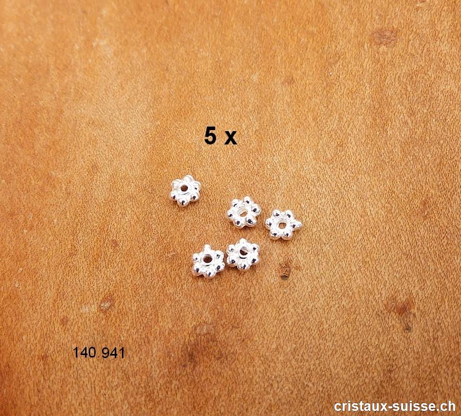 Lot 5 mini Fleurs percées 4 mm, Intercalaire en argent 925. Offre Spéciale