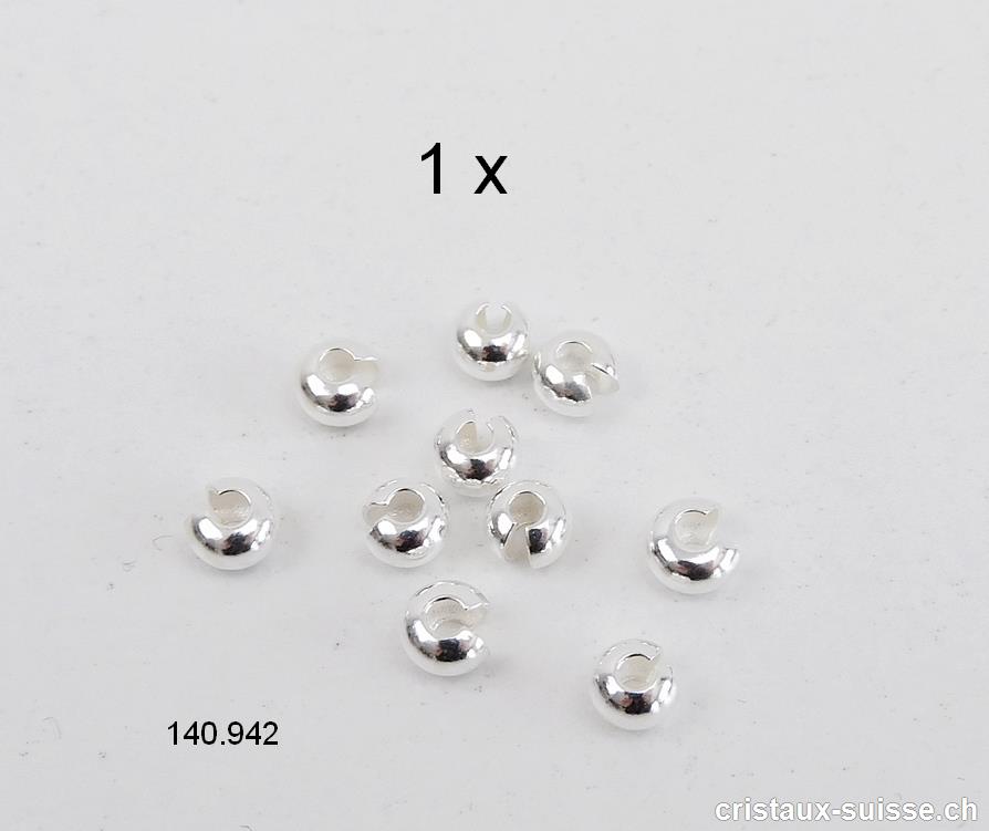 1 x Boule cache-noeud à pincer SANS oeillet 4 mm, argent 925