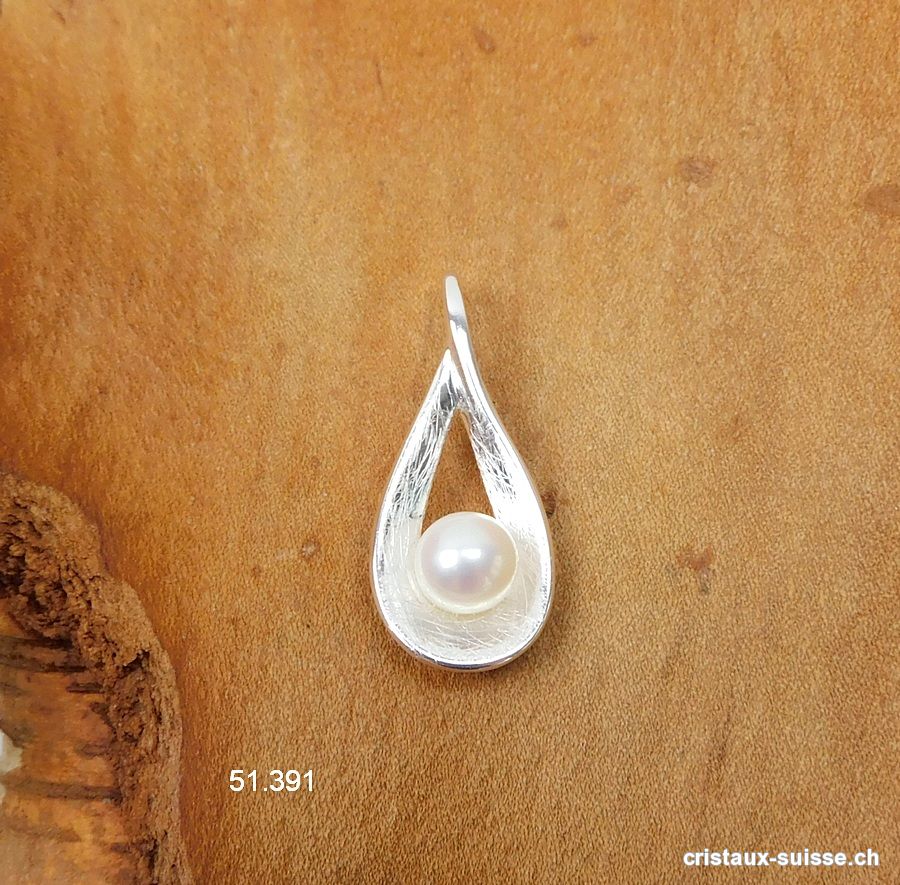 Pendentif Perle d'eau douce et argent 925 brossé