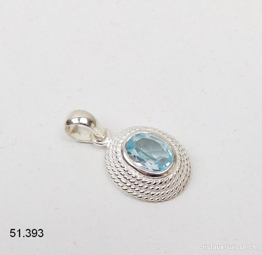 Pendentif Topaze bleue facettée et argent 925