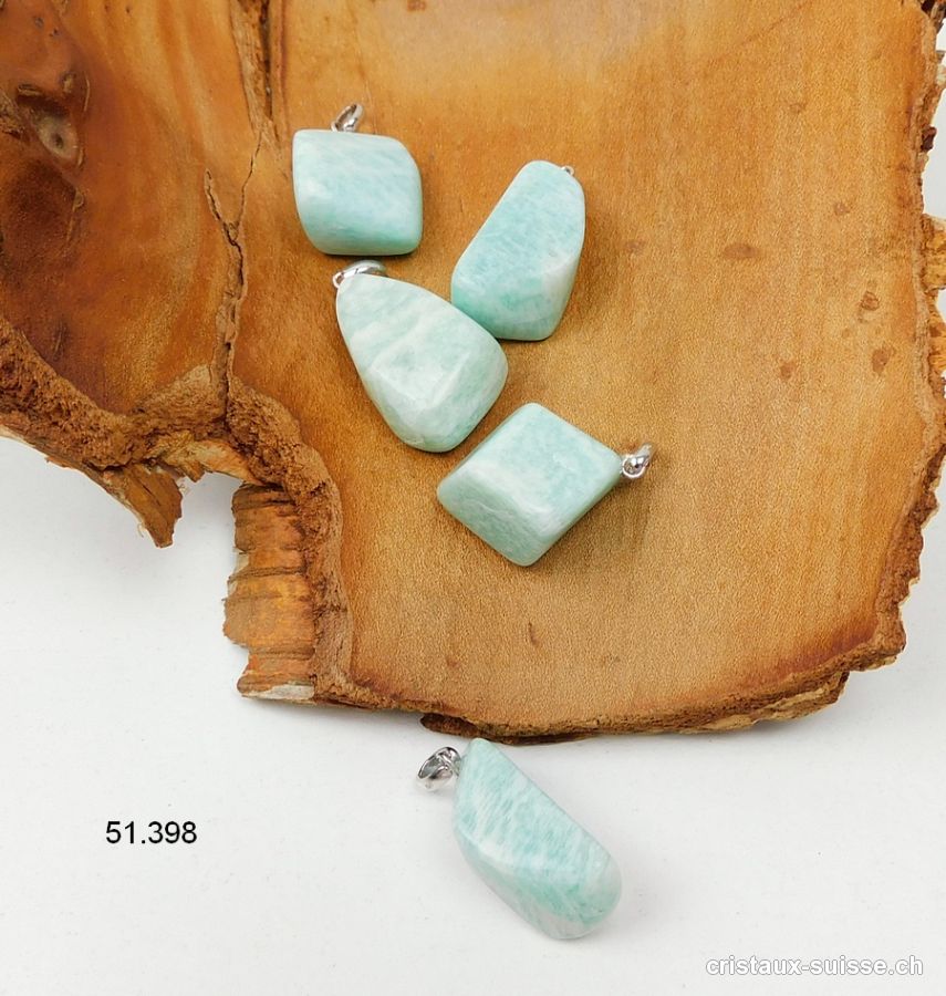 Pendentif Amazonite claire du Brésil 2 à 3 cm avec boucle argent 925 rhodié