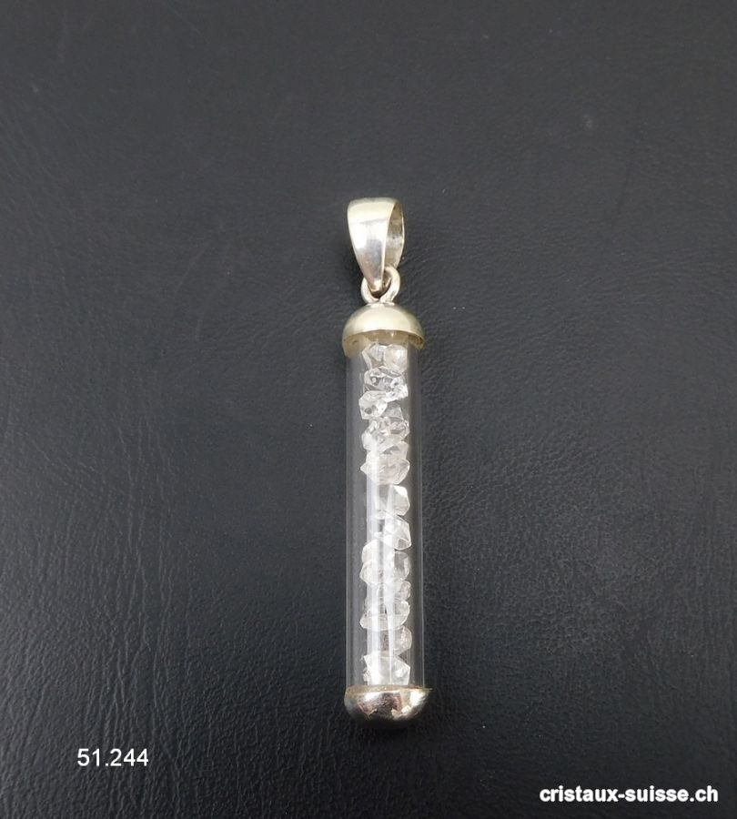 Pendentif Herkimer Diamant biterminé et argent 925, 4 x 0,7 cm