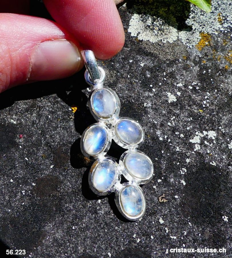 Pendentif Grappe Pierre de Lune Arc-en-Ciel en argent 925. OFFRE SPECIALE