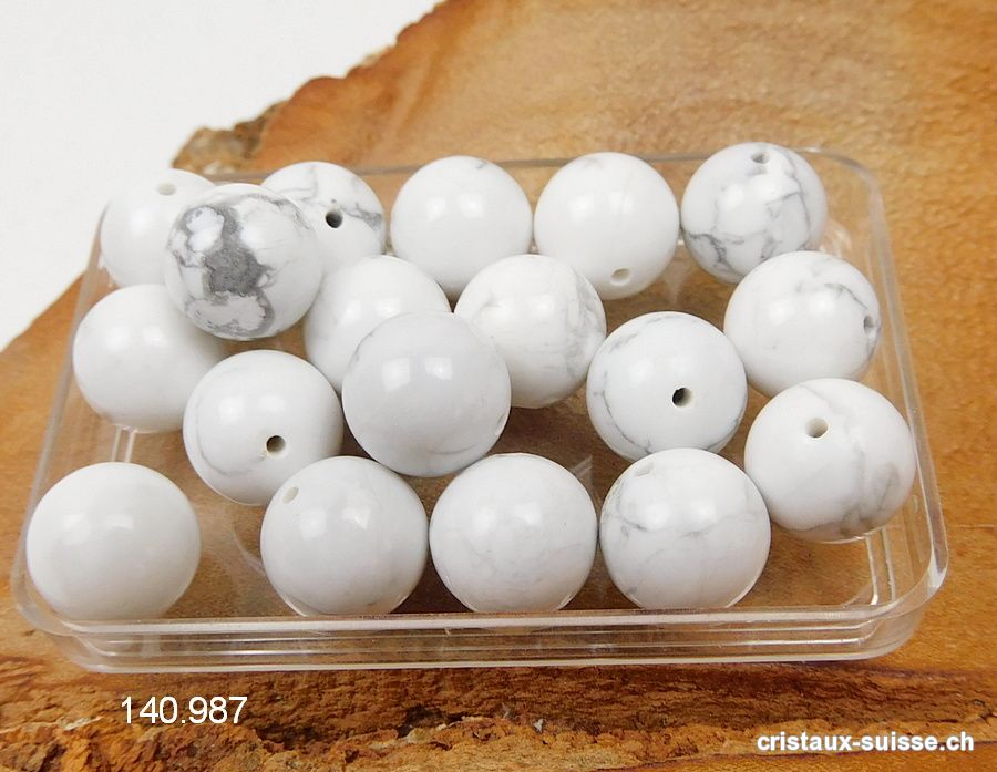 Magnésite - Howlite, boule percée 10 mm