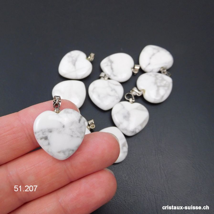 Pendentif Magnésite - Howlite, coeur 2 cm avec boucle métal