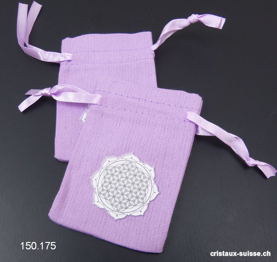 Pochette coton violet Mandala - Fleur de Vie, env. 10 x 6,5 cm