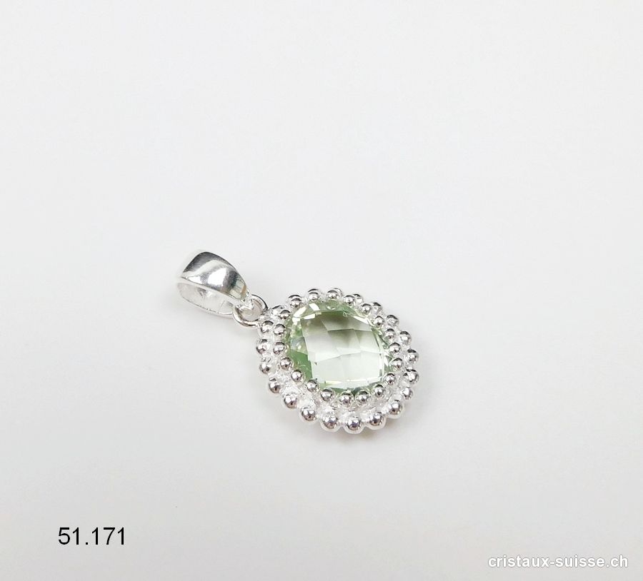 Pendentif Améthyste verte facettée  - Prasiolite en argent 925