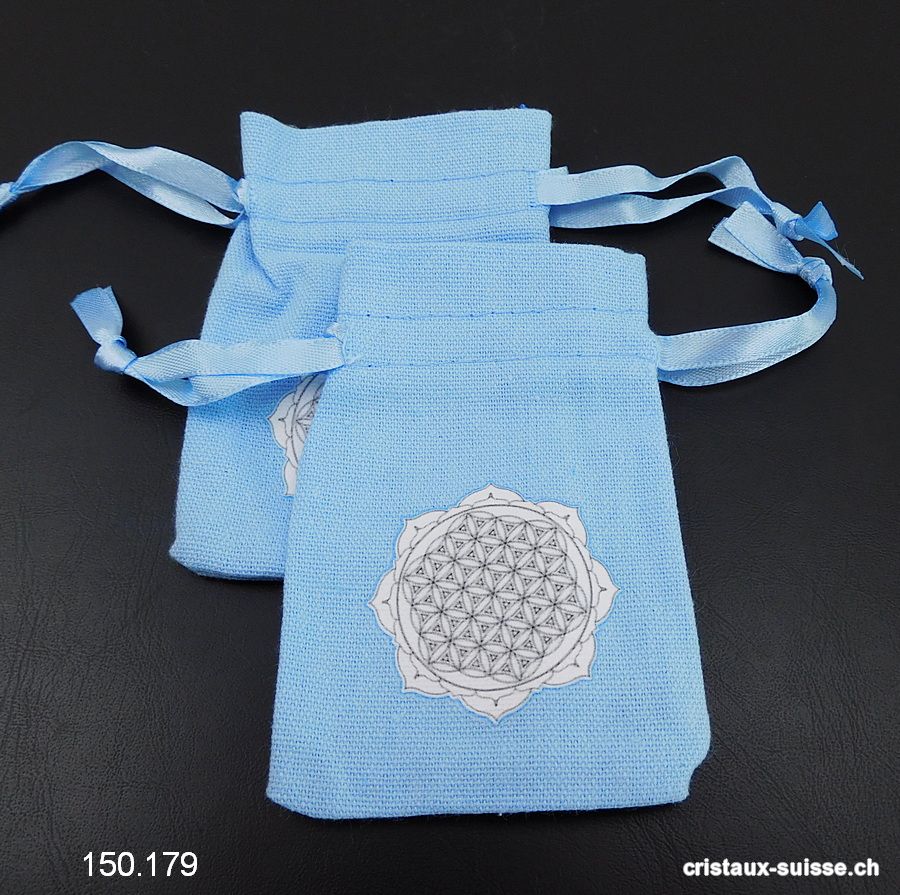 Pochette coton bleu Mandala - Fleur de Vie, env. 10 x 6,5 cm