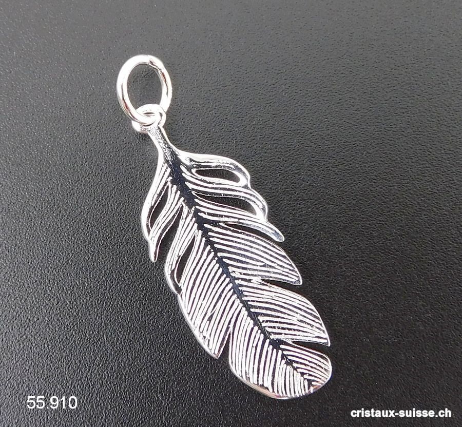 Pendentif Plume plate en argent 925, 3 x 1,2 cm