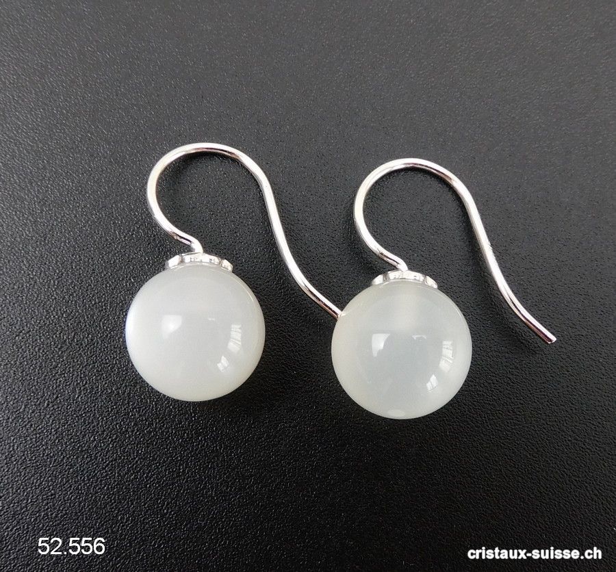 Boucles d'oreilles Pierre de Lune boules 10 mm en argent 925 rhodié