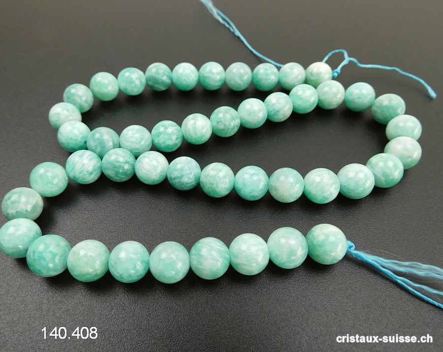 Rang Amazonite du Brésil 8 - 8,5 mm / 38,5 cm, env. 46 boules. Qual. A