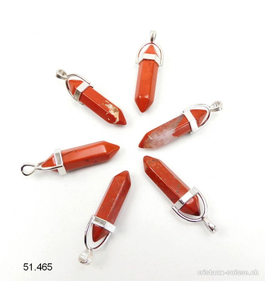 Pendentif Jaspe rouge brèché biterminé en métal. Offre Spéciale