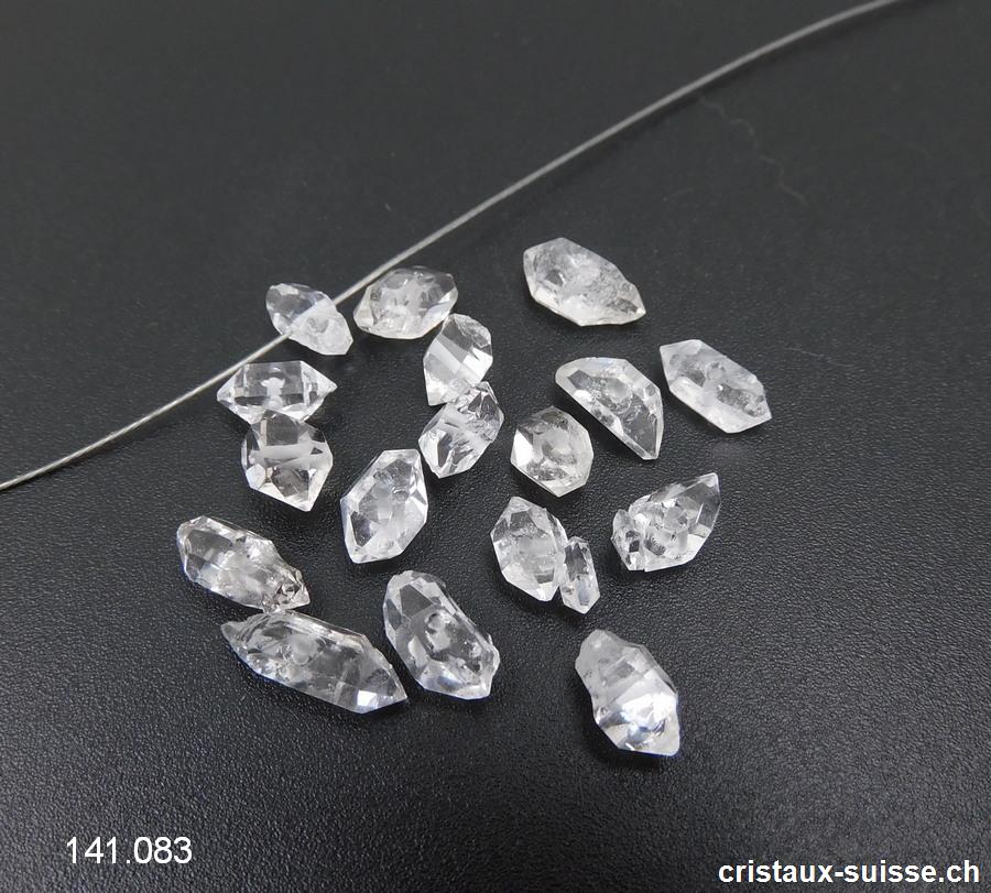 Herkimer Diamant biterminé percé, Type Himalaya. Long. 8 à 10 mm. OFFRE SPECIALE