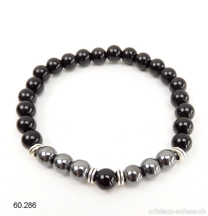 Bracelet Onyx noir - Hématite, élastique 8 mm / 21 cm