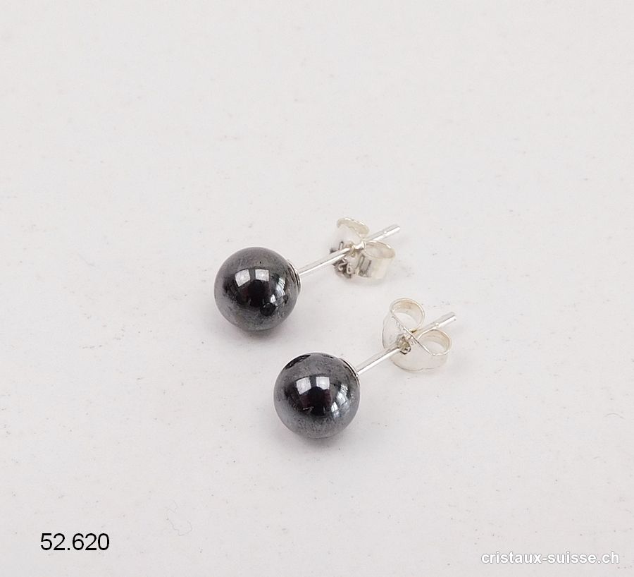 Clous d'oreilles Hématite, boule 6 mm en argent 925