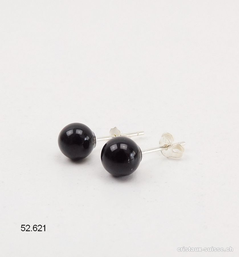 Clous d'oreilles Onyx noir, boule 6 mm en argent 925