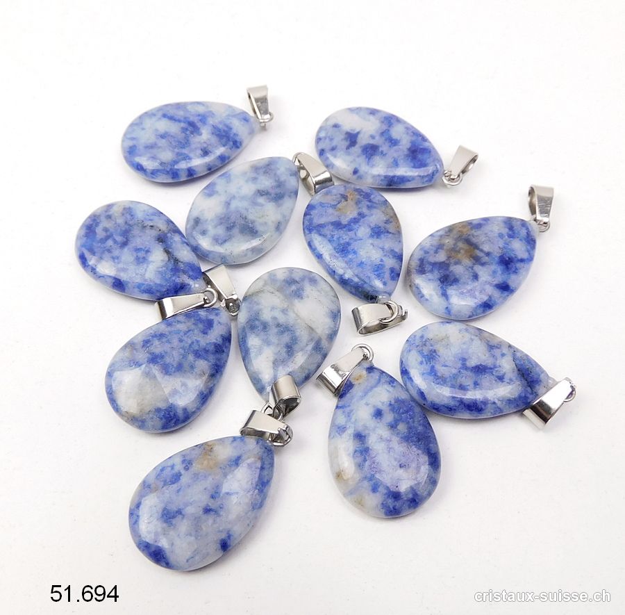 Pendentif Sodalite claire goutte plate 2,5 cm avec boucle métal. OFFRE SPECIALE