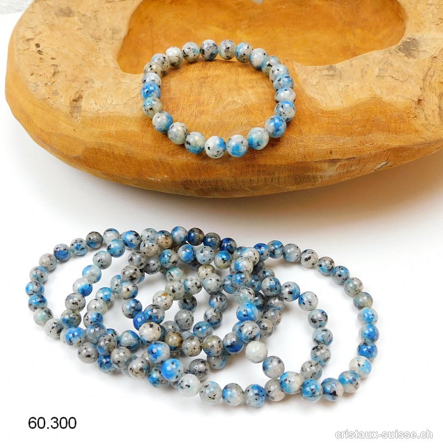 Bracelet K2 - Azurite-Gneiss 8 mm, élastique 18,5 cm. Taille M