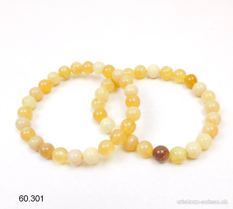 Bracelet Opale naturelle jaune 8 mm, élastique 18,5 cm