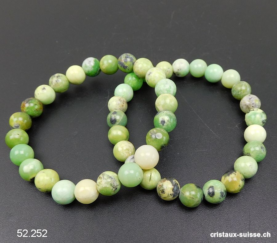 Bracelet Opale verte 8,5 mm, élastique 18,5 cm. Taille M