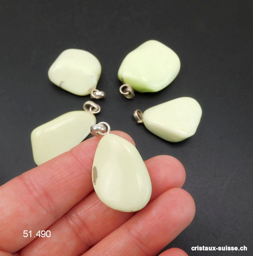 Pendentif Chrysoprase Lemon - Magnésite citron 2,5 à 3 cm avec boucle argent 925