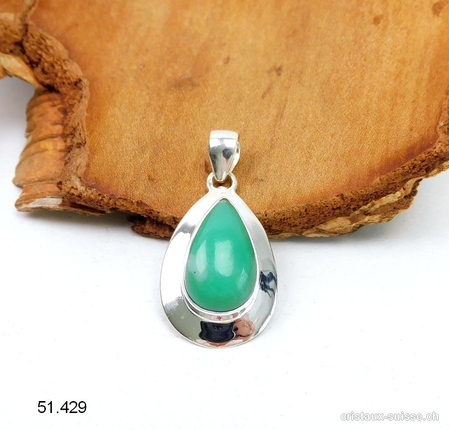 Pendentif Chrysoprase en argent 925. Pièce unique, Qual. A