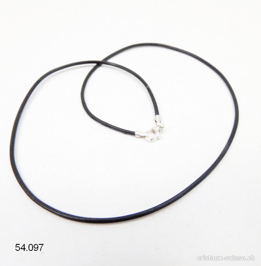 Collier cuir noir / fermoir argent 925. L. 40 cm 