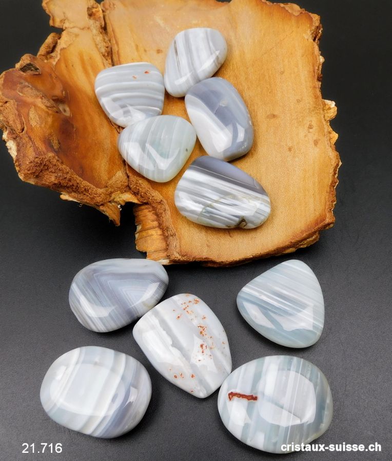 Agate gris-blanc lignée 3,5 à 4,5 cm. Taille L - XL. Qual. AB. OFFRE SPECIALE