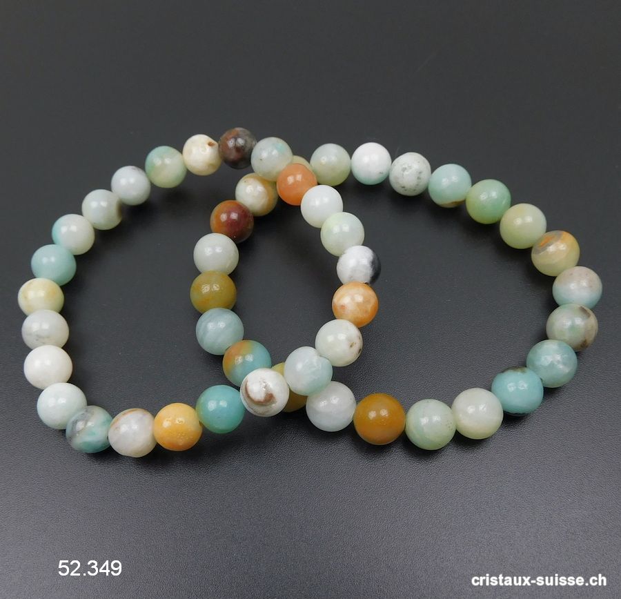 Bracelet Amazonite multicolore 8 - 9 mm, élastique 18,5 - 19 cm. OFFRE SPECIALE