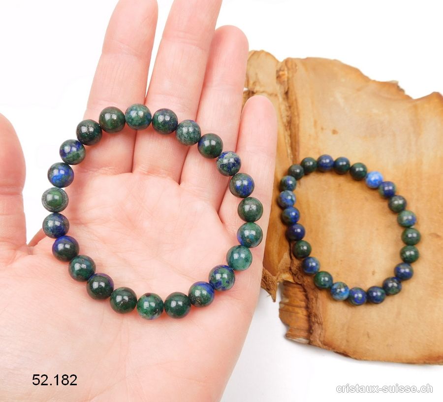 Bracelet Chrysocolle - Azurite 8 mm, élastique 18,5 - 19 cm