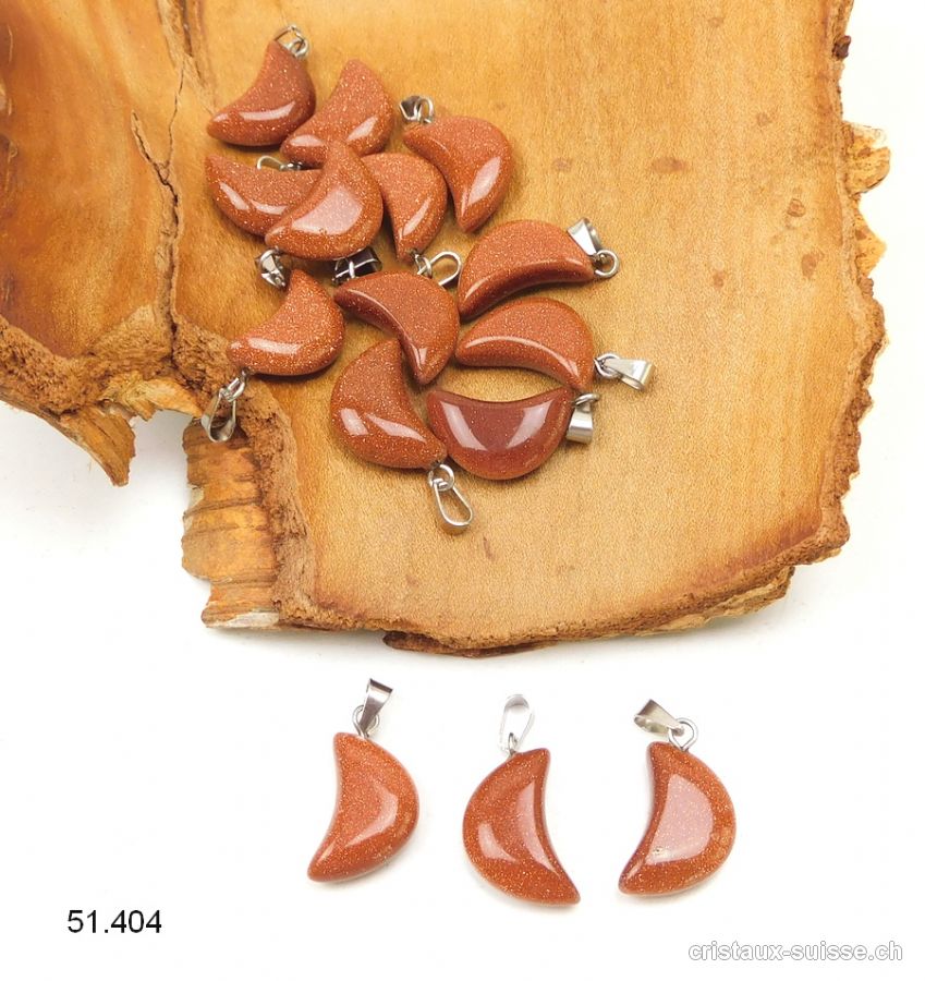 Pendentif Rivière d'or brune LUNE 1,7 cm avec boucle métal. Offre Spéciale