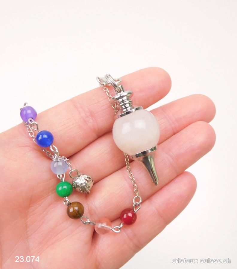 Pendule Quartz rose avec perles chakras - Pendule Galileo