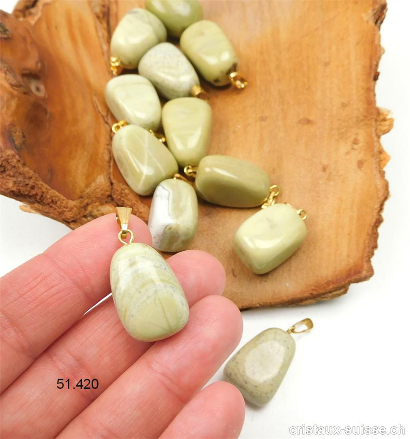 Pendentif Jaspe vert - olive 2 cm avec boucle métal doré. OFFRE SPECIALE
