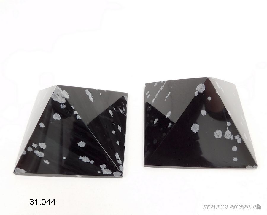 Pyramide Obsidienne flocons de neige, base 6,7 - 7 cm x haut. 4,7 cm. OFFRE SPECIALE