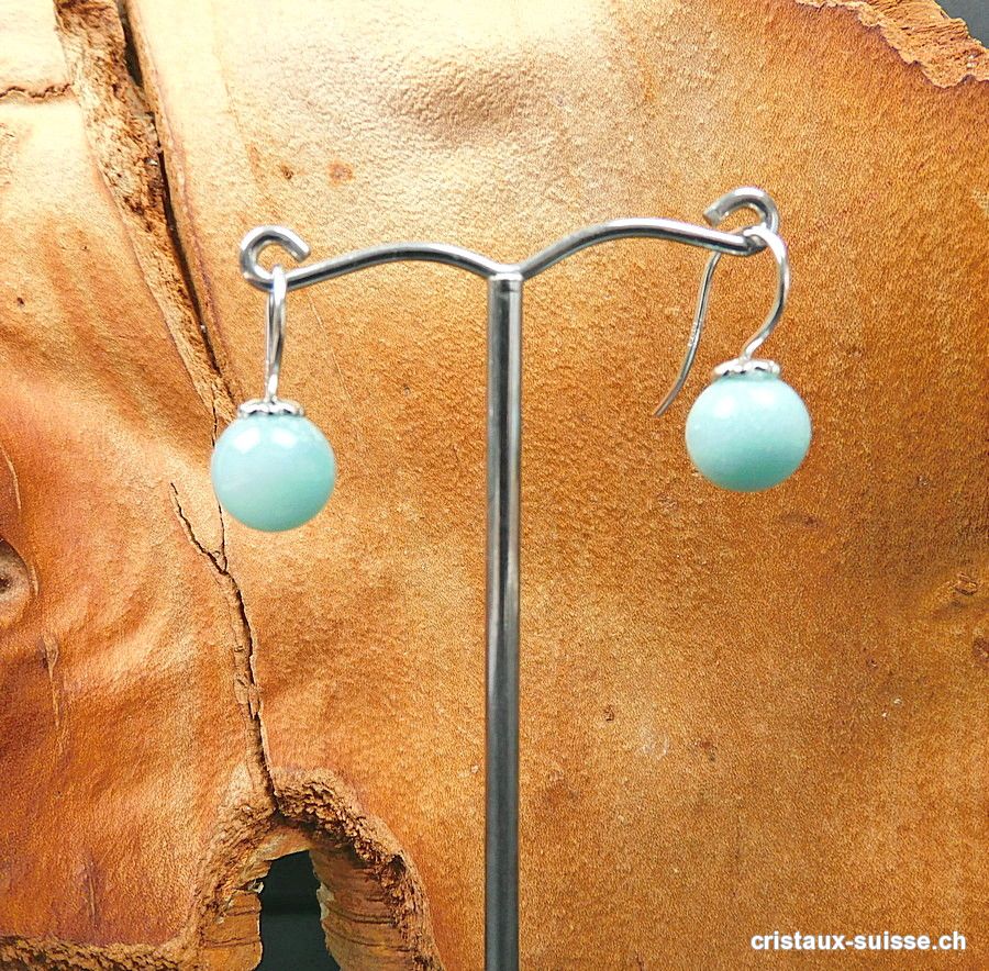 Boucles d'oreilles Amazonite boules 10 mm en argent 925 rhodié