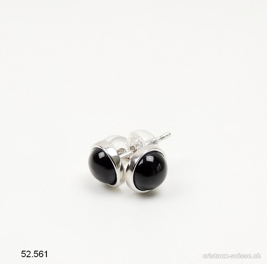 Clous d'oreilles Onyx noir Cabochons 6 mm / argent 925 Rhodié