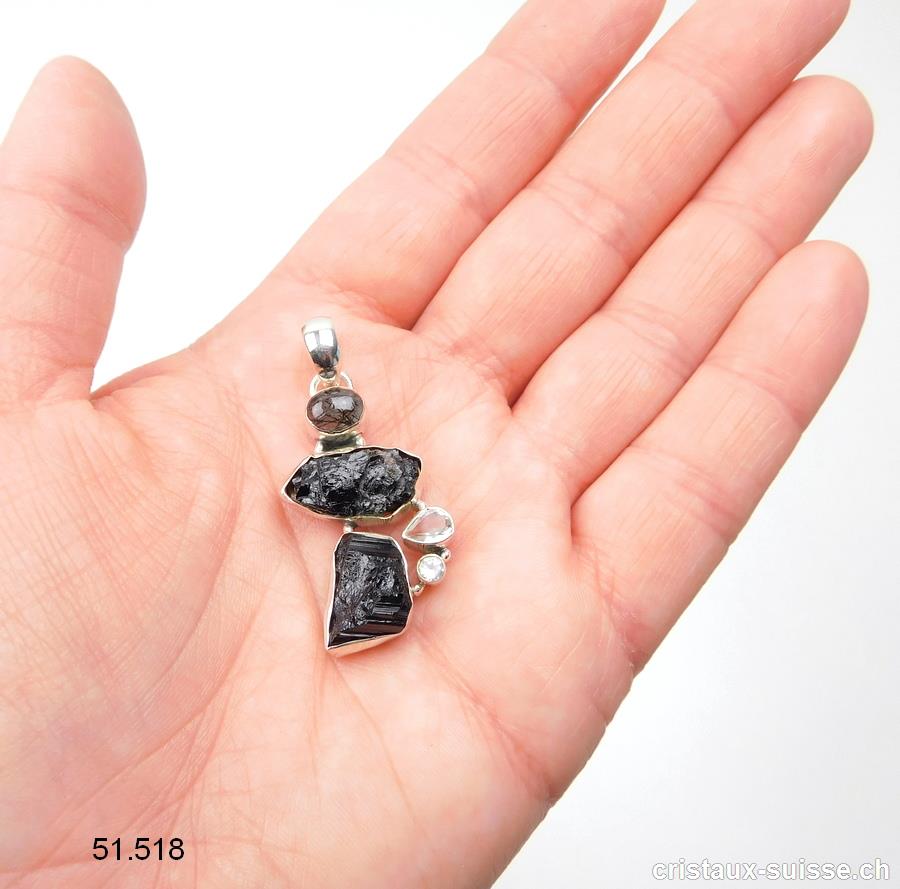 Pendentif Tourmaline noire et Cristal de roche en argent 925. Pièce unique